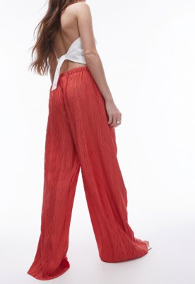Calça TOPSHOP Wide Leg Texturizada Vermelha