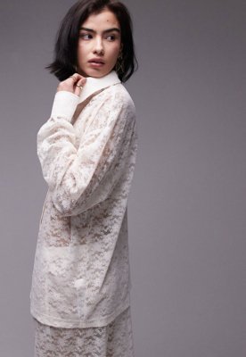 Camisa Renda TOPSHOP Reta Vazada Off-White