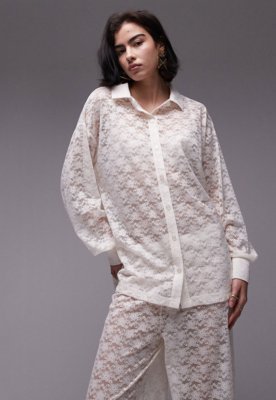 Camisa Renda TOPSHOP Reta Vazada Off-White
