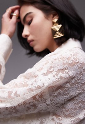 Camisa Renda TOPSHOP Reta Vazada Off-White