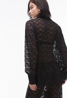 Camisa Renda TOPSHOP Reta Vazada Preta
