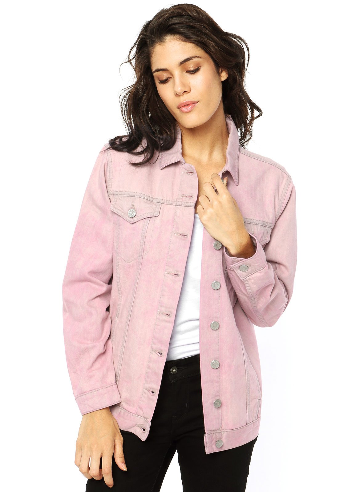 jaqueta jeans feminina rosa