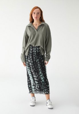 Saia TOPSHOP Midi Estampada e Texturizada Preta
