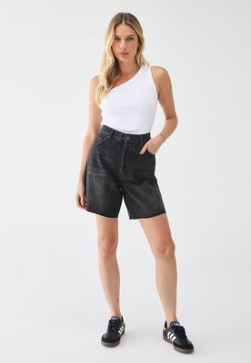 Short Jeans TOPSHOP Reta Liso Preto