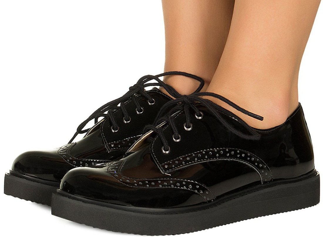 sapato oxford verniz preto feminino