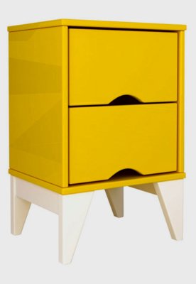 Mesa de Cabeceira 2 Gav. Twister Amarelo/Branco Tcil Móveis Menor preço em Mesa de Cabeceira 2 Gav. Twister Amarelo/Branco Tcil Móveis