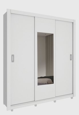 Roupeiro 3 Portas Malibu C/ Espelho e Pés Branco TCIL Móveis Menor preço em Roupeiro 3 Portas Malibu C/ Espelho e Pés Branco TCIL Móveis
