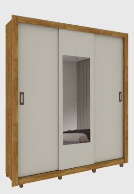 Roupeiro 3 Portas Malibu C/ Espelho e Pés Ipe Rustic/Off White TCIL Móveis Menor preço em Roupeiro 3 Portas Malibu C/ Espelho e Pés Ipe Rustic/Off White TCIL Móveis