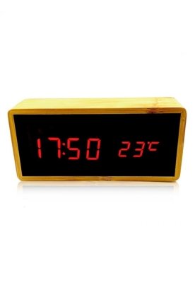 Relógio de Mesa Despertador Termômetro Madeira LED Amarelo Menor preço em Relógio de Mesa Despertador Termômetro Madeira LED Amarelo