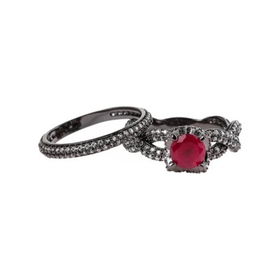 Anel Solitário com Aparador The Ring Boutique Pedra Cristal Vermelho Rubi Ródio Negro Menor preço em Anel Solitário com Aparador The Ring Boutique Pedra Cristal Vermelho Rubi Ródio Negro