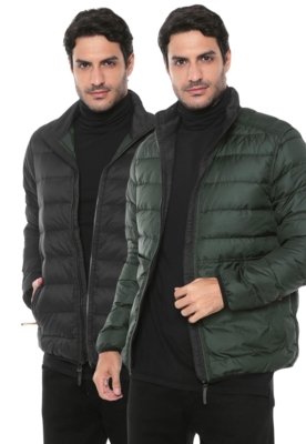 Jaqueta Dupla Face Puffer Timberland Bear Head Preta/Verde Menor preço em Jaqueta Dupla Face Puffer Timberland Bear Head Preta/Verde