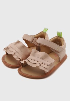 Sandália Infantil Tip Toey Joey Ruffy Couro Rosa