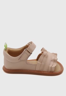 Sandália Infantil Tip Toey Joey Ruffy Couro Rosa