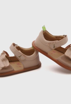 Sandália Infantil Tip Toey Joey Ruffy Couro Rosa
