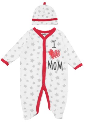 Macacão Tip Top Bebê I Love Mom Banco/Vermelho Menor preço em Macacão Tip Top Bebê I Love Mom Banco/Vermelho