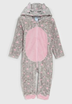 Macacão Tip Top Longo Infantil Gata Cinza/Rosa Menor preço em Macacão Tip Top Longo Infantil Gata Cinza/Rosa