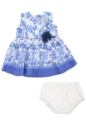 Vestido Tip Top Arabesco Bebê Azul/Branco Menor preço em Vestido Tip Top Arabesco Bebê Azul/Branco