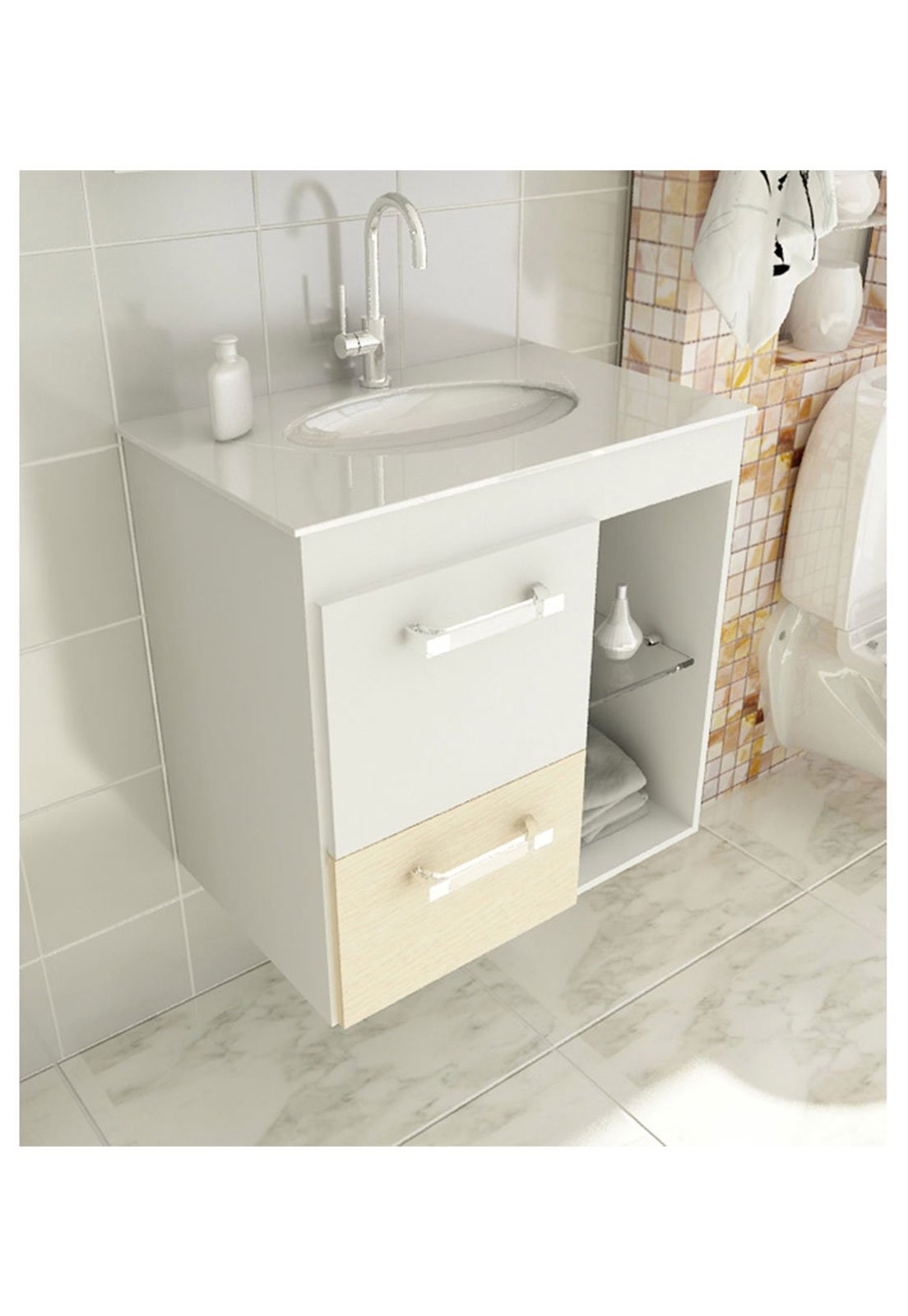 Gabinete para Banheiro 60 cm com 2 Peças Linea 12 Branco e Carvalho-Prata  Tomdo - Compre Agora | Dafiti Brasil