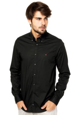 camisa social tommy preta