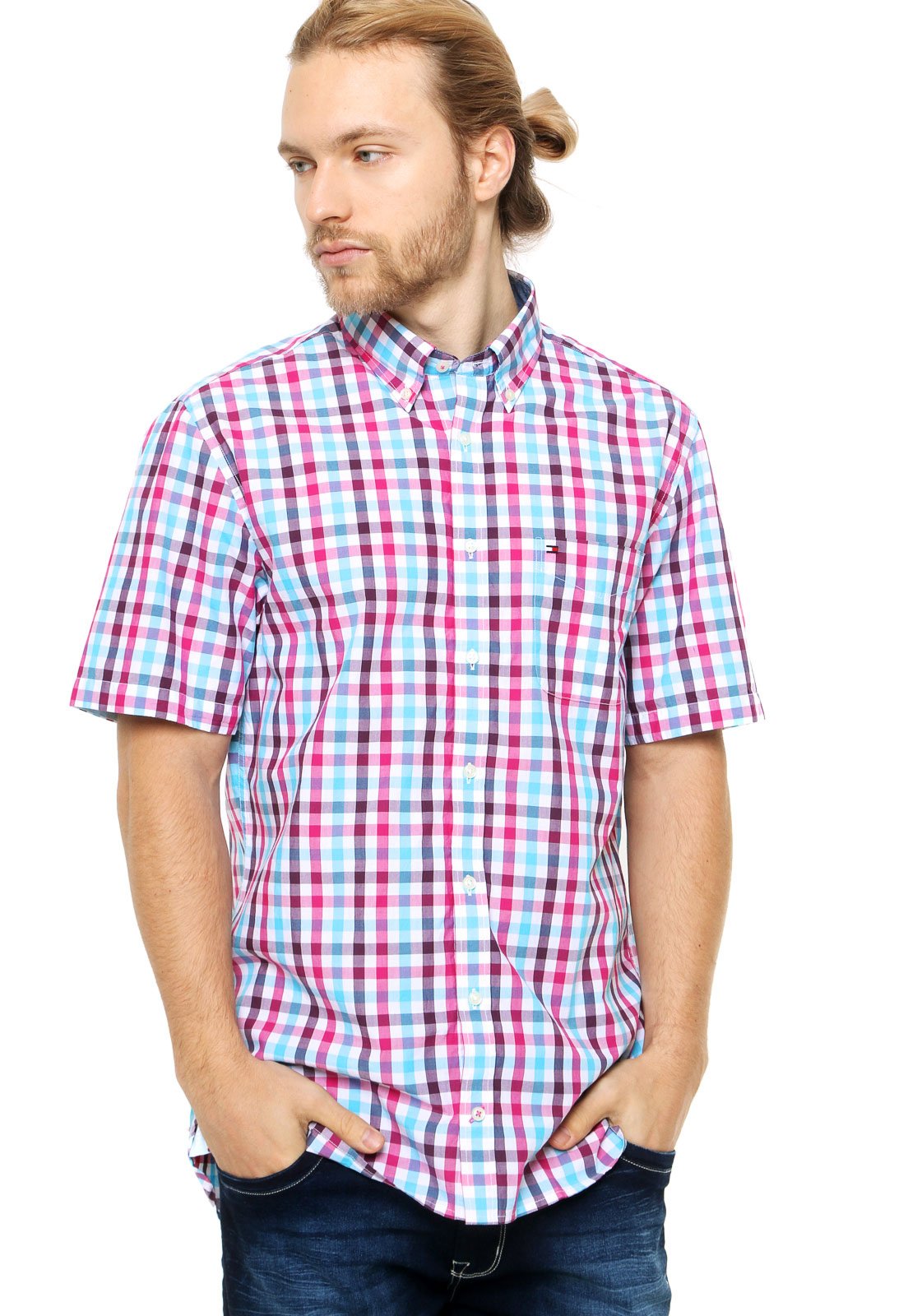 camisa social tommy manga curta