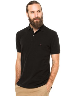 Camisa Polo Tommy Hilfiger Bordado Piquet Preta - Compre Agora