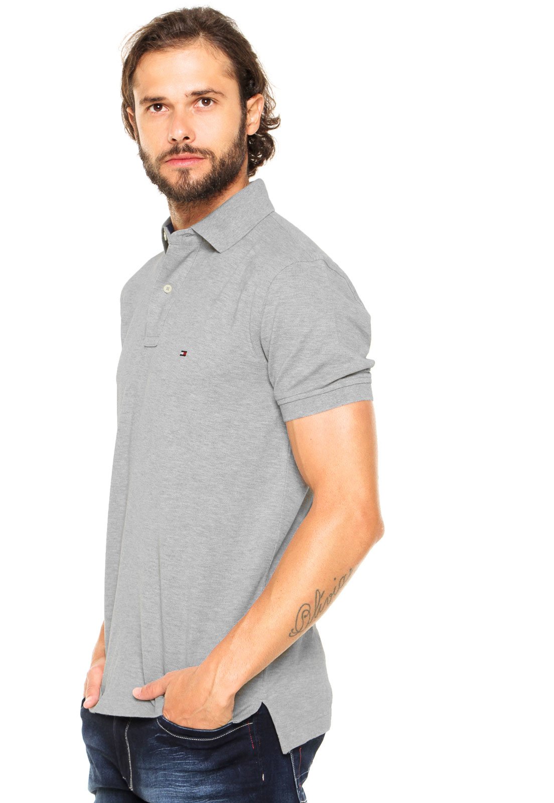 camisa polo tommy cinza