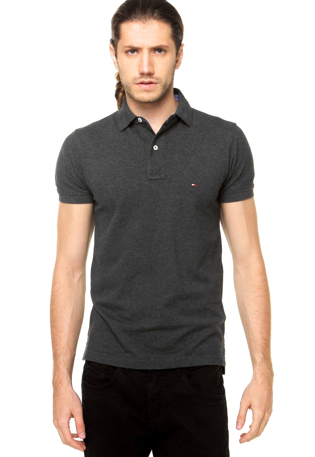 camisa polo tommy cinza