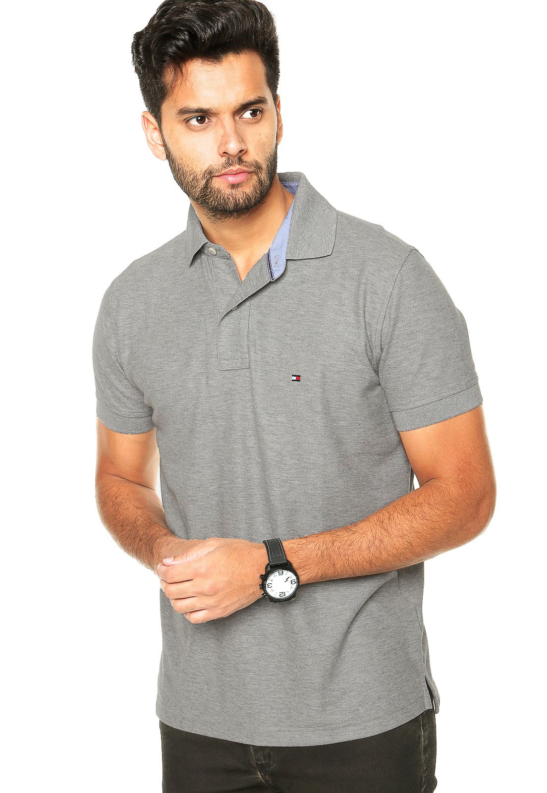 camisa polo tommy cinza