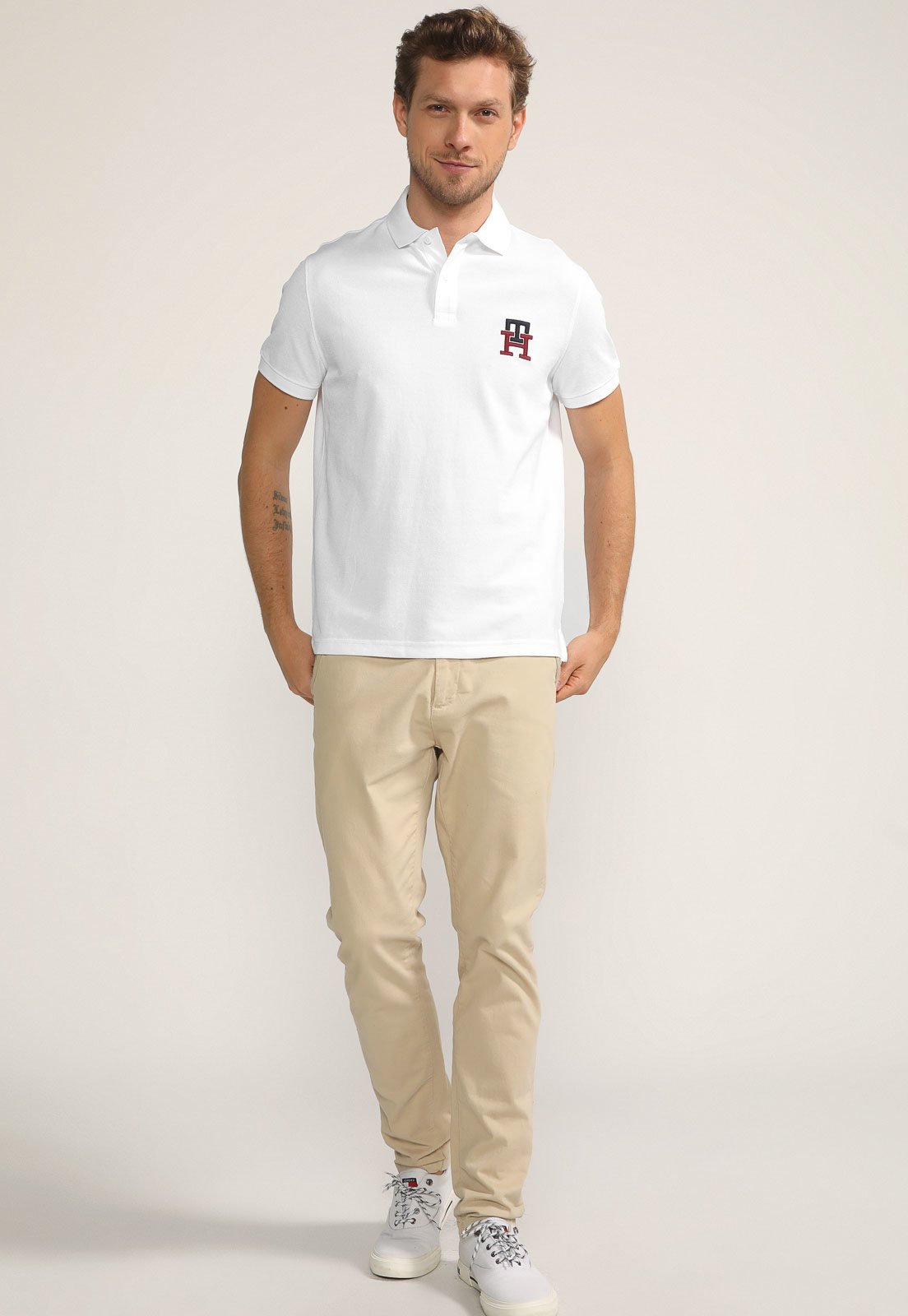 Camisa Polo Tommy Hilfiger Reta Bordada Branca Compre Agora Dafiti