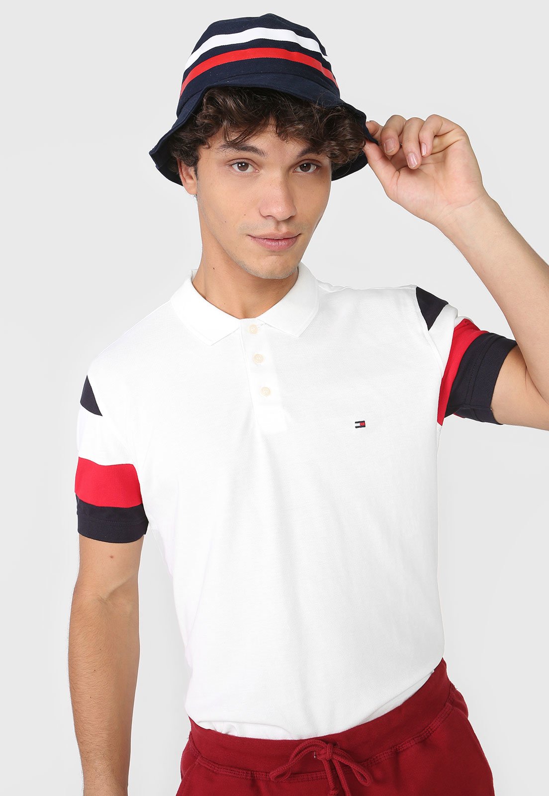 Camisa Polo Tommy Hilfiger Reta Color Block Branca - Compre Agora
