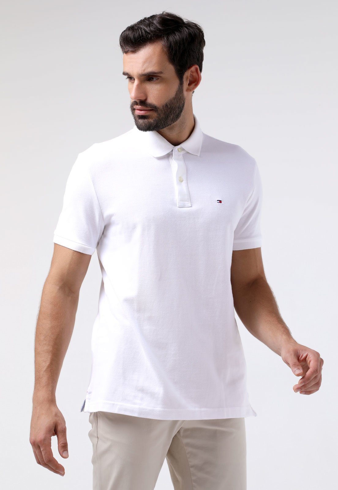 Camisa Polo Tommy Hilfiger Reta Lisa Off-White - Faz a Boa!