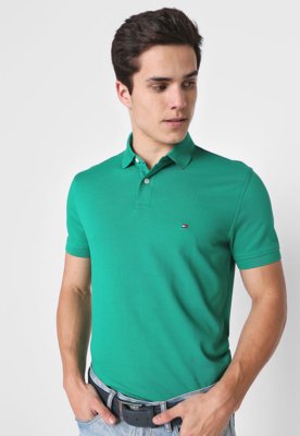 Camisa Polo Tommy Hilfiger Reta Logo Verde