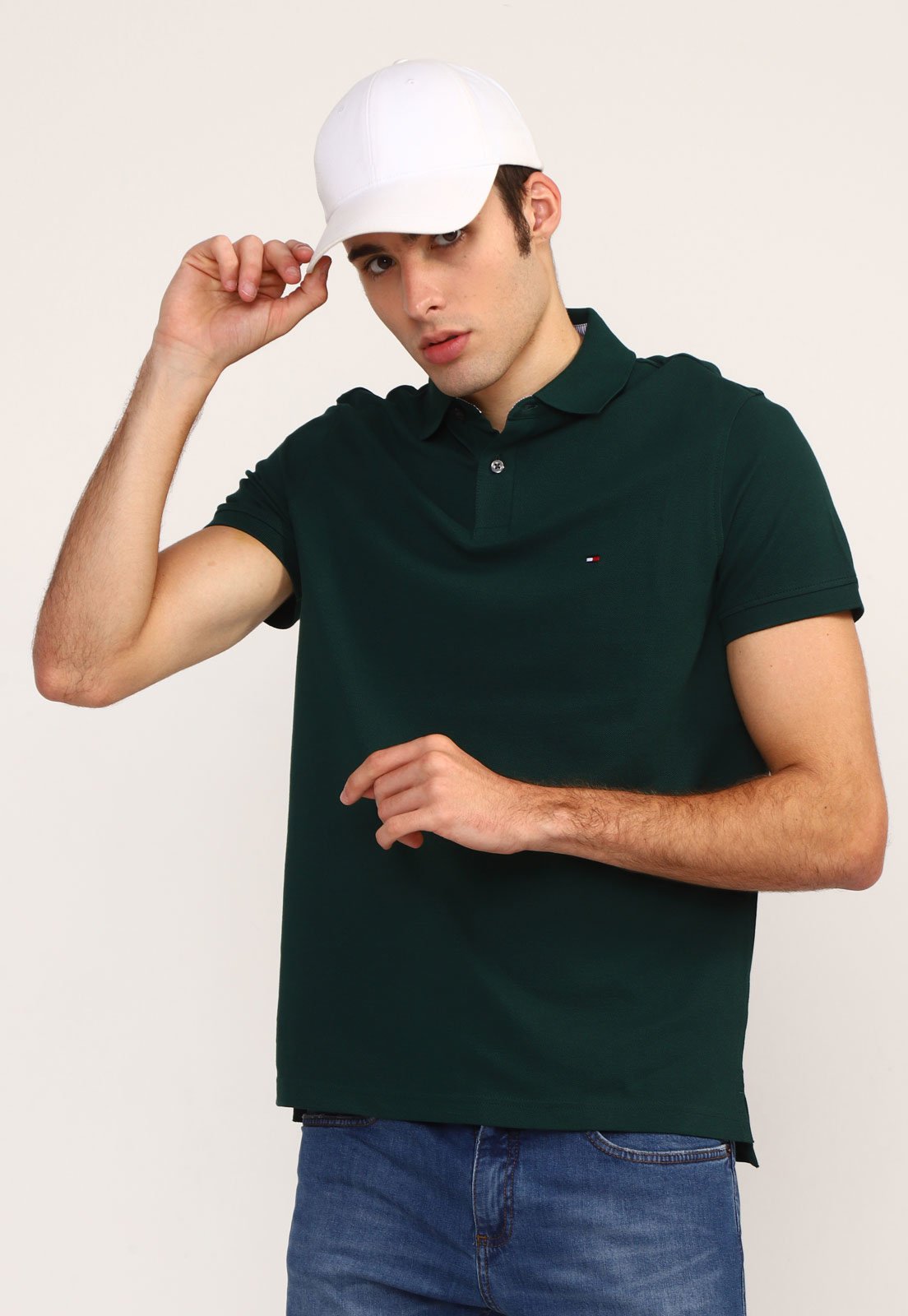 Camisa Polo Tommy Hilfiger Reta Logo Verde - Faz a Boa!