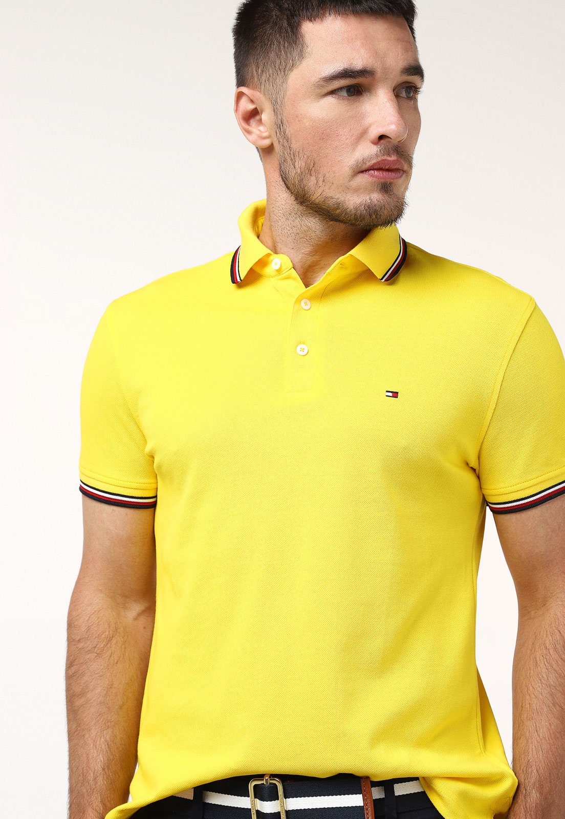 Camisa Polo Tommy Hilfiger Slim Frisos Amarela - Compre Agora