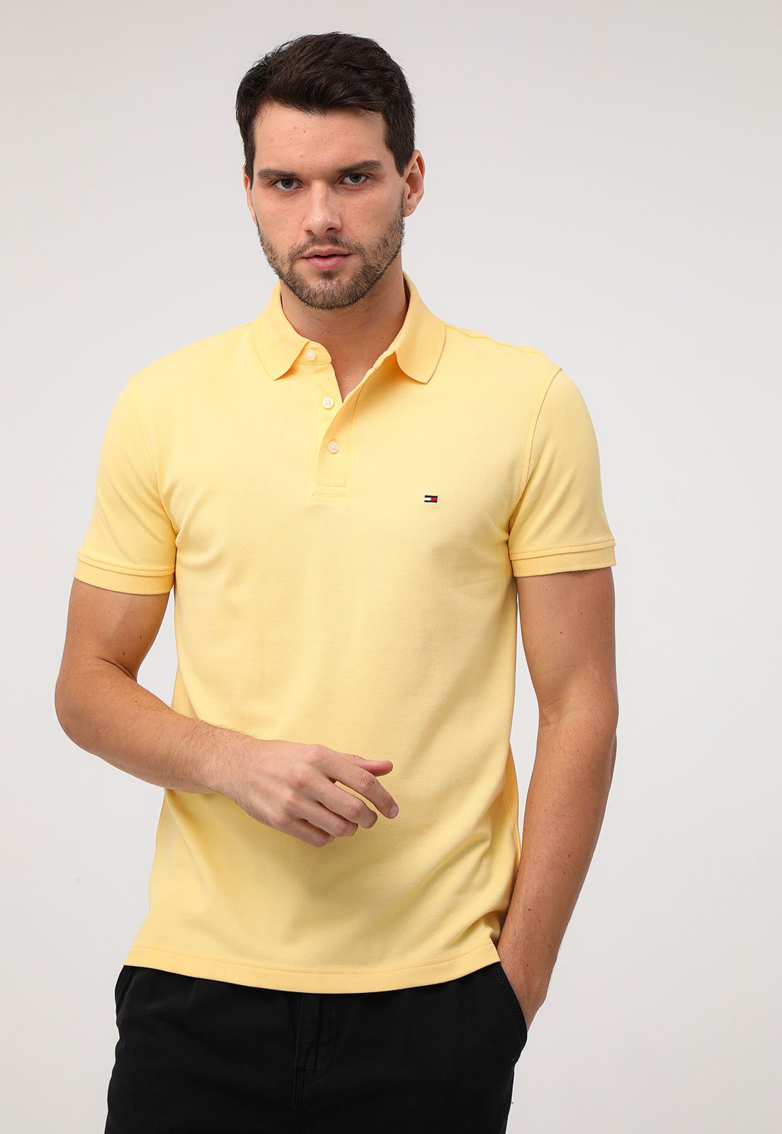 Camisa Polo Tommy Hilfiger Slim Logo Bordado Amarela - Compre Agora