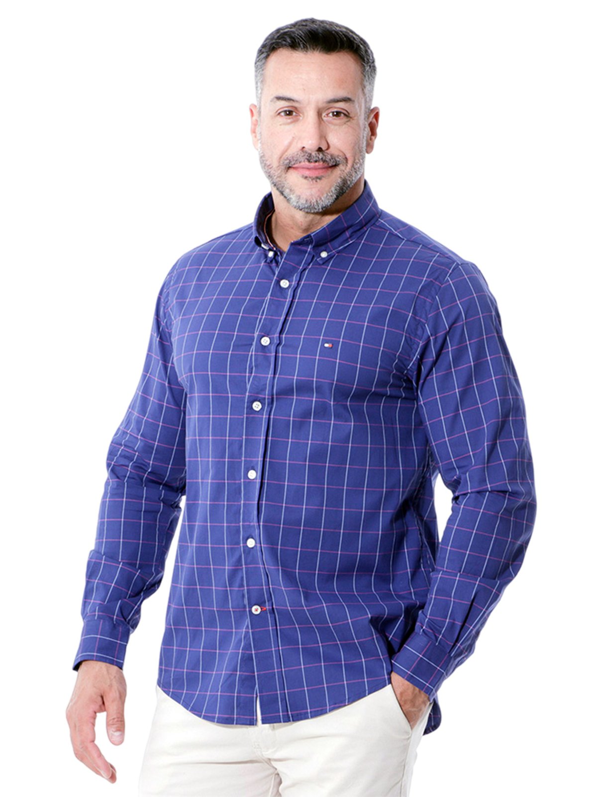 Camisa Tommy Hilfiger Masculina Regular Fit Xadrez Azul