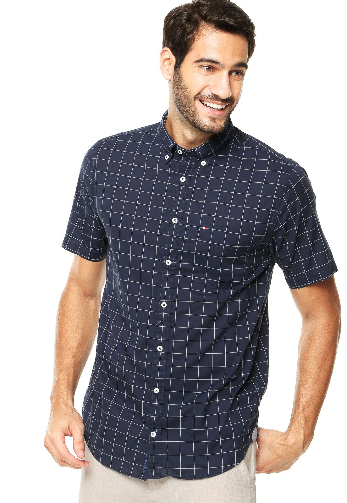 camisa social tommy manga curta