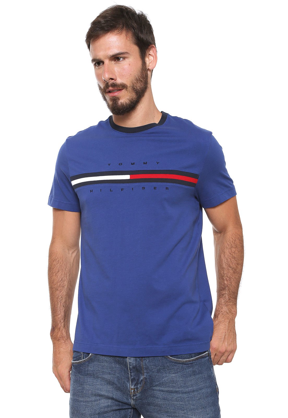 Camiseta Tommy Hilfiger Bordada Azul - Compre Agora