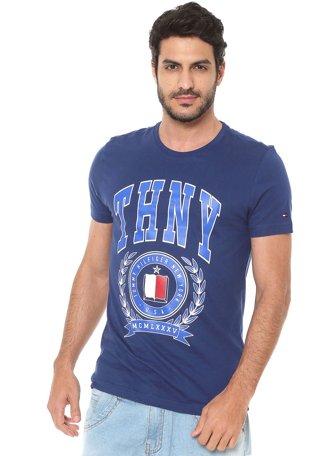 Camiseta Tommy Hilfiger Estampada Azul-marinho - Compre Agora