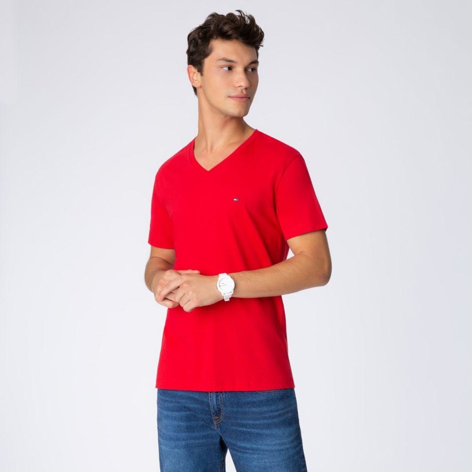 Camiseta Tommy Hilfiger Gola V Clássica Vermelha Vermelho - Compre
