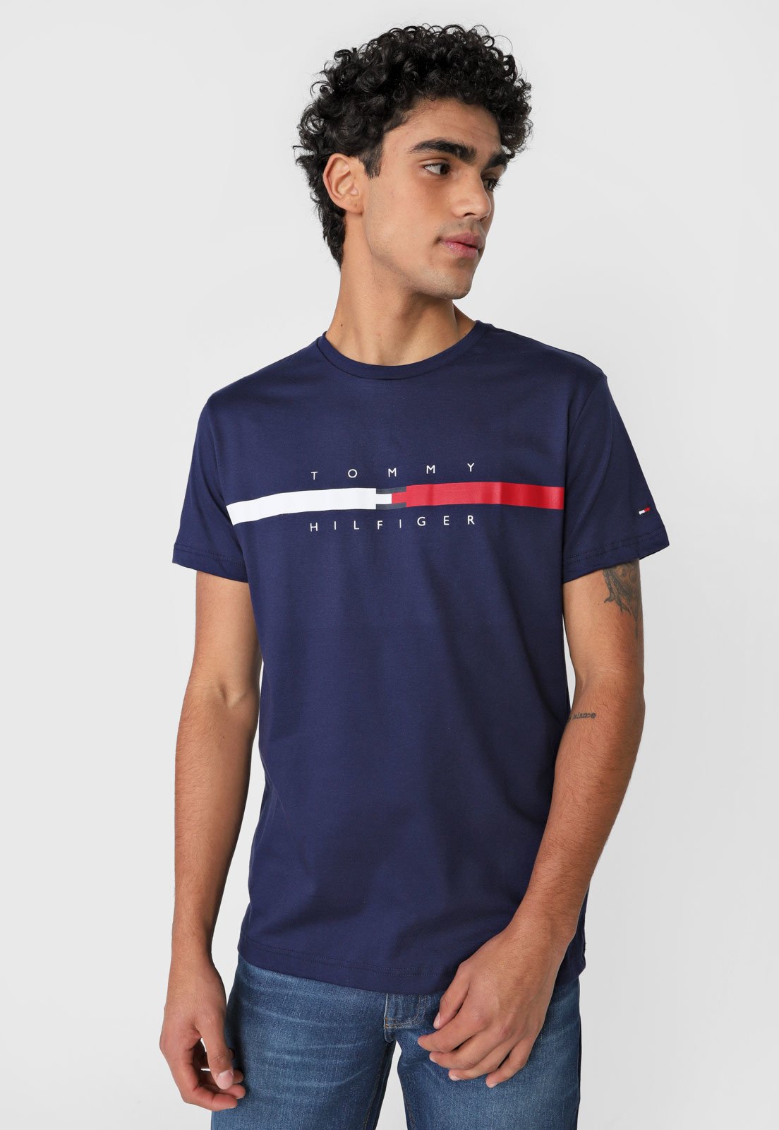 Camiseta Tommy Hilfiger Logo Azul-Marinho - Compre Agora