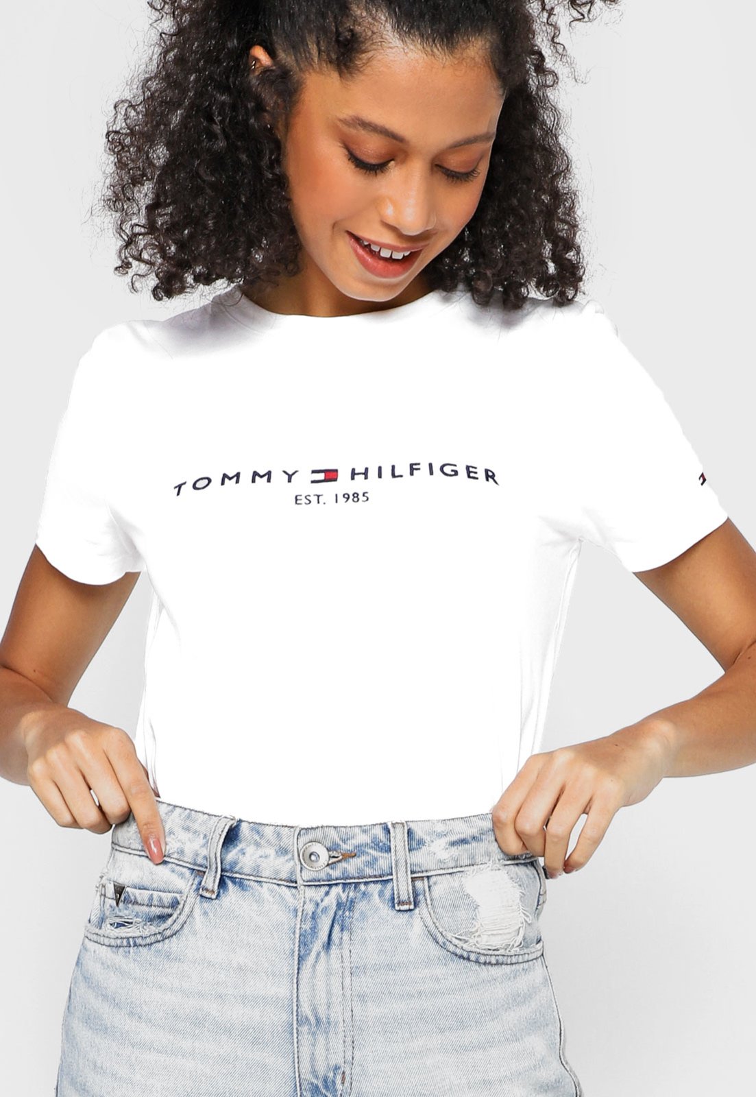 Camiseta Tommy Hilfiger Logo Bordado Branca - Compre Agora