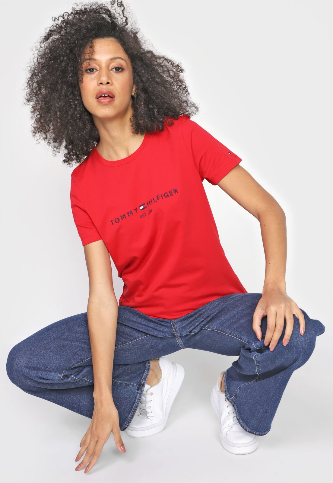 Camiseta Basica Tommy Hilfiger - Vermelho - logo Bordado - Zeus Select