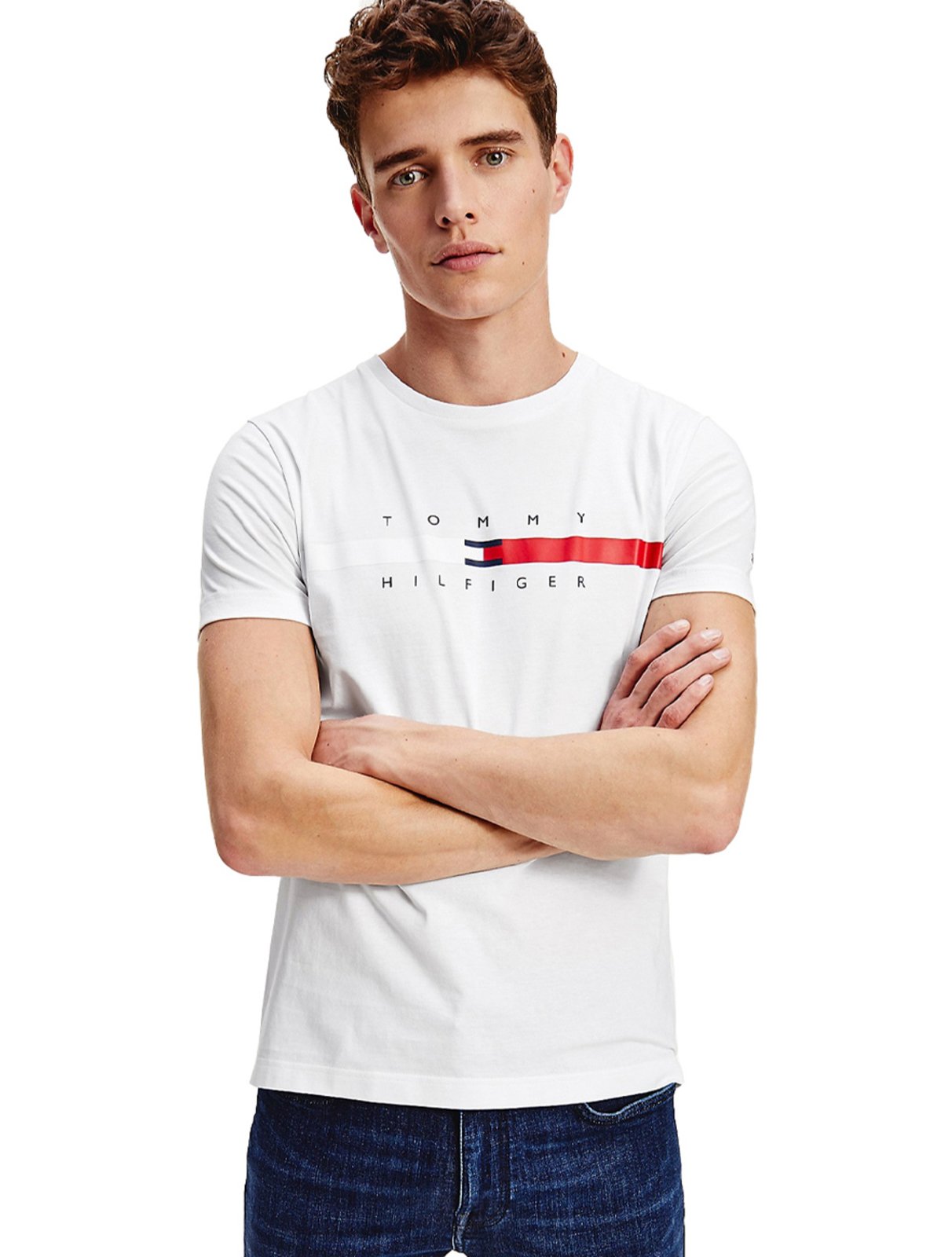 Camiseta Tommy Hilfiger Masculina Global Stripe Chest Branca
