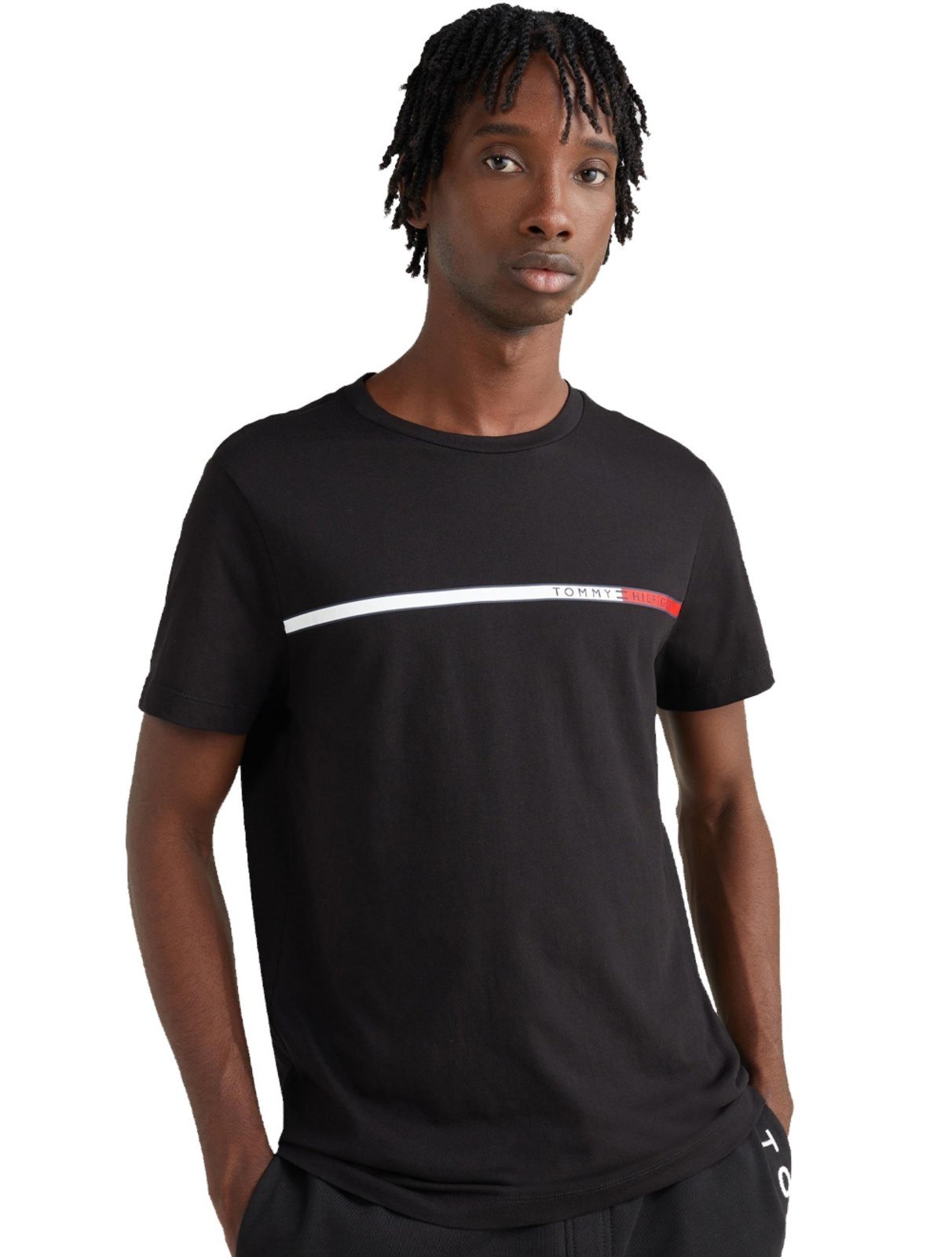 Camiseta Tommy Hilfiger Masculina Two Tone Chest Stripe Preta