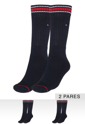 Kit 2pçs Meia Tommy Hilfiger Cano Médio Listrada Azul-Marinho Menor preço em Kit 2pçs Meia Tommy Hilfiger Cano Médio Listrada Azul-Marinho