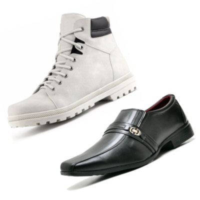 Kit Sapato Social e Coturno Bota Top Flex 806 e 02 Preto / Gelo Menor preço em Kit Sapato Social e Coturno Bota Top Flex 806 e 02 Preto / Gelo