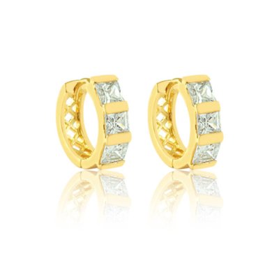 Brinco Toque De Joia Argola Trabalhada Pequena Três Zircônias Ouro Amarelo Menor preço em Brinco Toque De Joia Argola Trabalhada Pequena Três Zircônias Ouro Amarelo