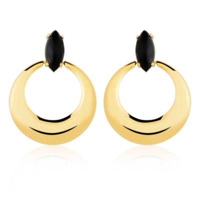Menor preço em Brinco Toque De Joia Navete Argola Quartzo Negro Ouro Amarelo