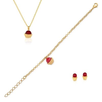 Conjunto Toque De Joia Cupcake Dourado Menor preço em Conjunto Toque De Joia Cupcake Dourado